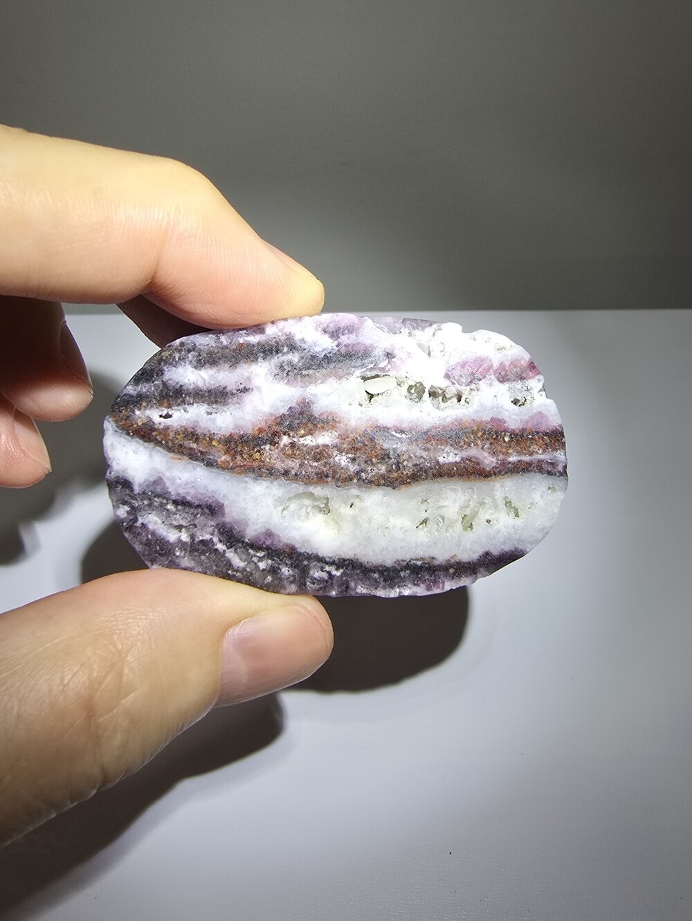 Purple Zebra Fluorite Crystal Palmstone #B